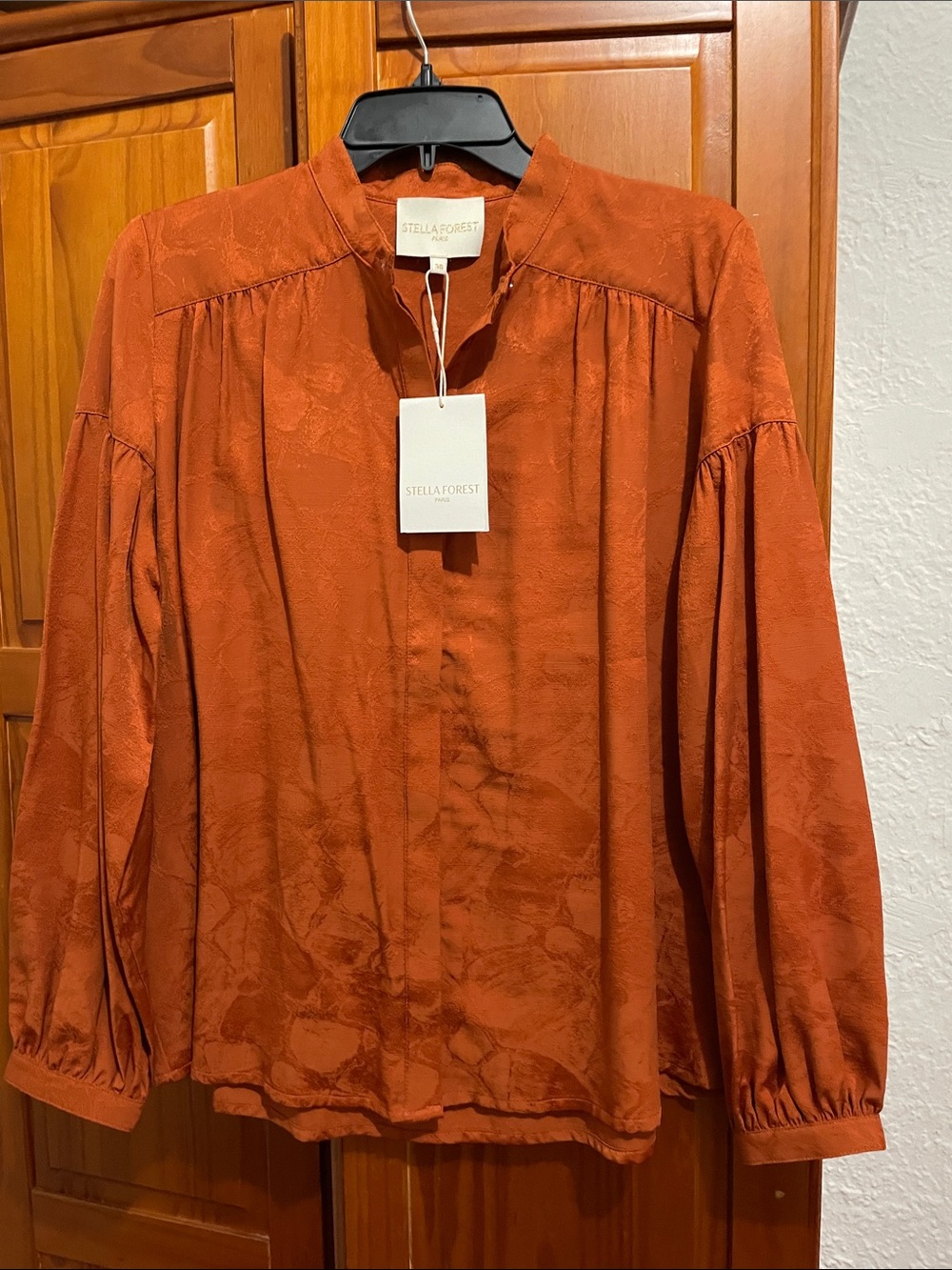 Stella Forest Rust Textured Long-Sleeve Blouse - Picture 2 of 6